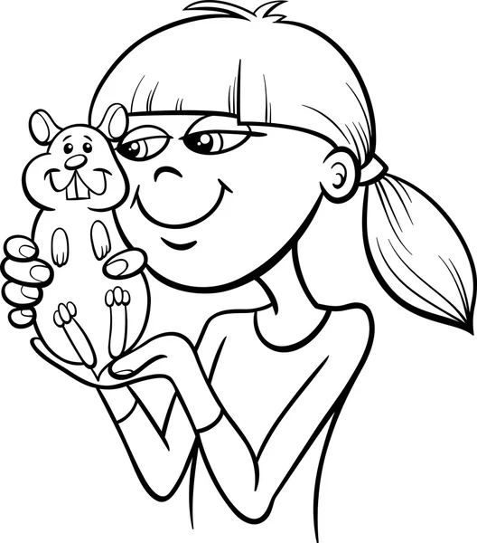 Fille avec hamster coloriage — Image vectorielle