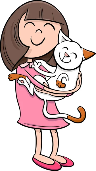 Fille avec chaton dessin animé — Image vectorielle