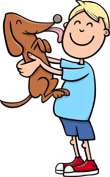 小男孩与小狗卡通 — 图库矢量图片
