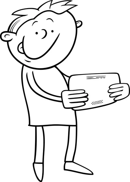 Boy with tablet coloring page — Stock Vector