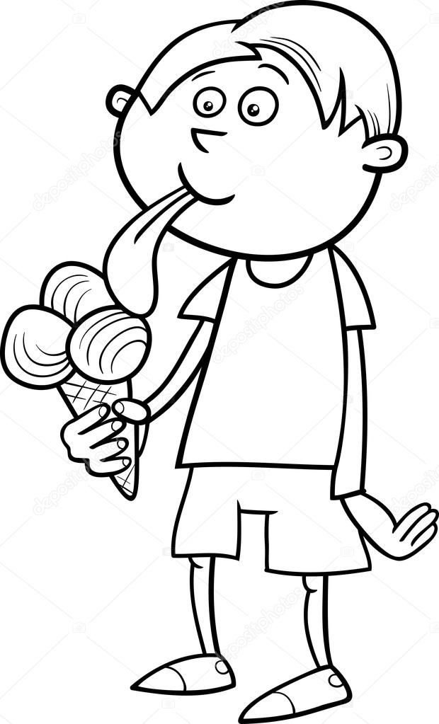 Download boy with ice cream coloring page — Stock Vector ...