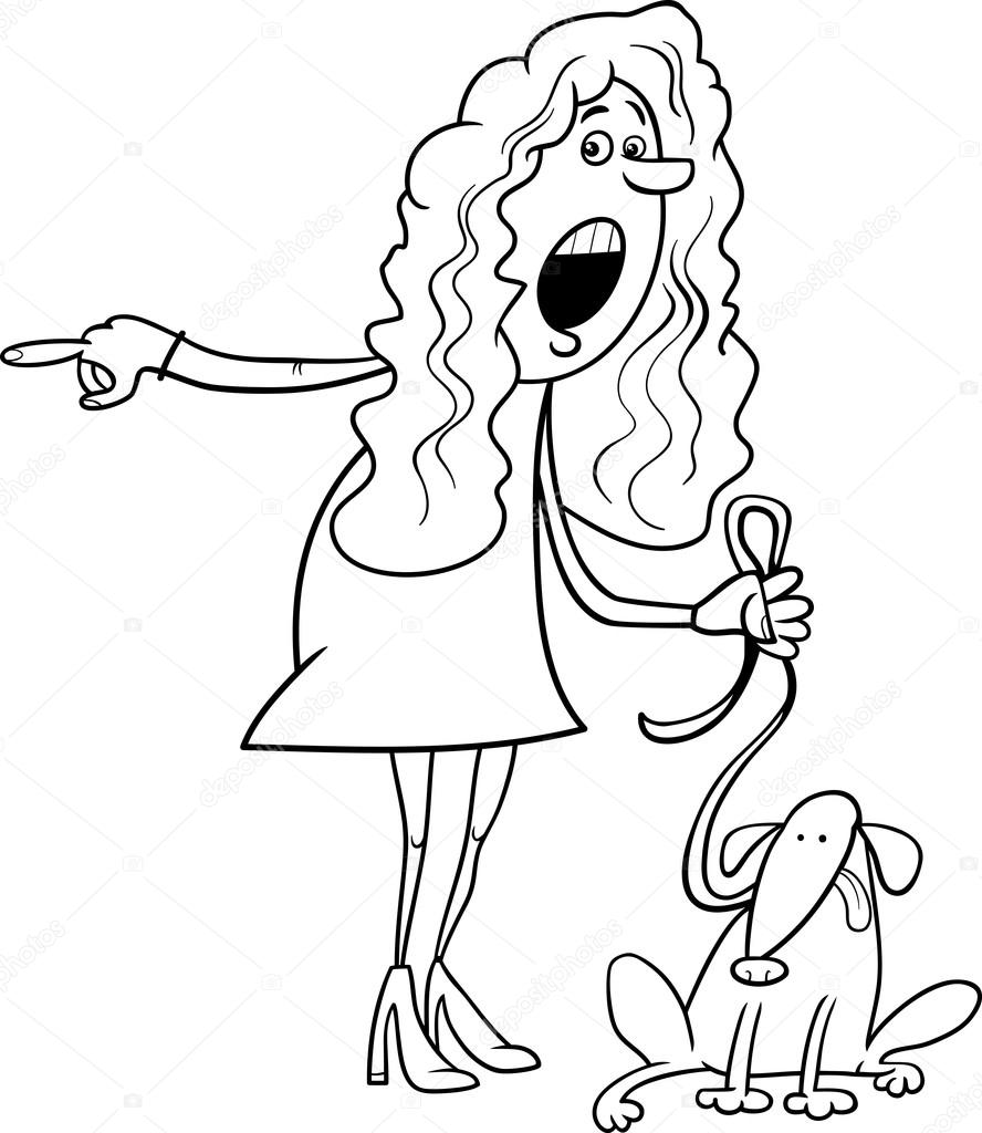 woman with dog coloring page