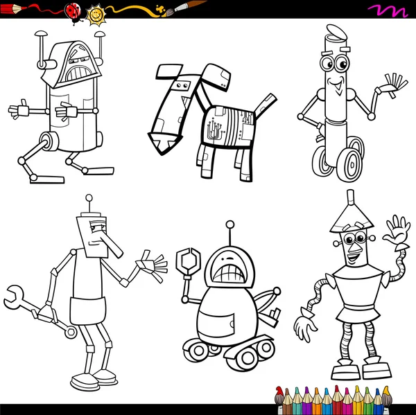 Fantasy robots cartoons coloring page — Stock Vector