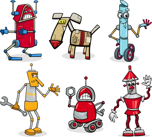 Robots dibujos animados ilustración conjunto — Archivo Imágenes Vectoriales