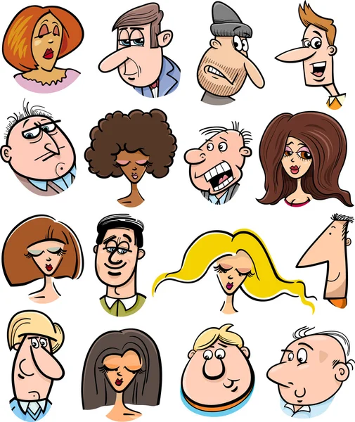 Cartoon people characters faces — Stock Vector