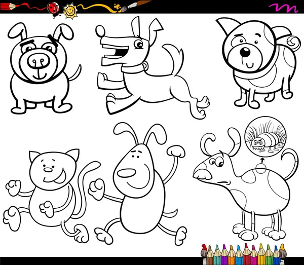 Dogs set cartoon coloring page — Stock Vector