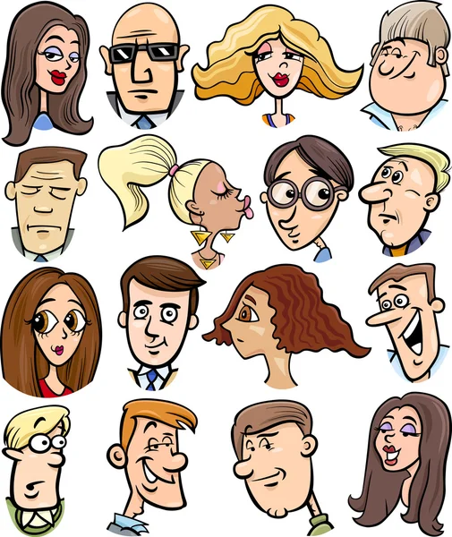 Cartoon mensen tekens gezichten — Stockvector