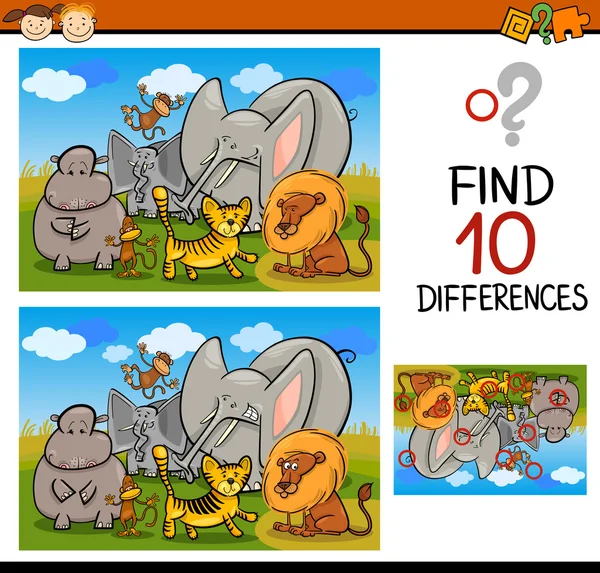 Encontrar diferencias juego de dibujos animados — Vector de stock