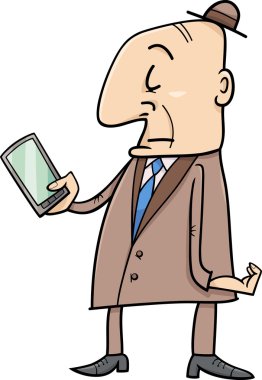 Kıdemli akıllı telefon karikatür ile