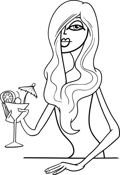Mujer en pub ilustración de dibujos animados — Vector de stock
