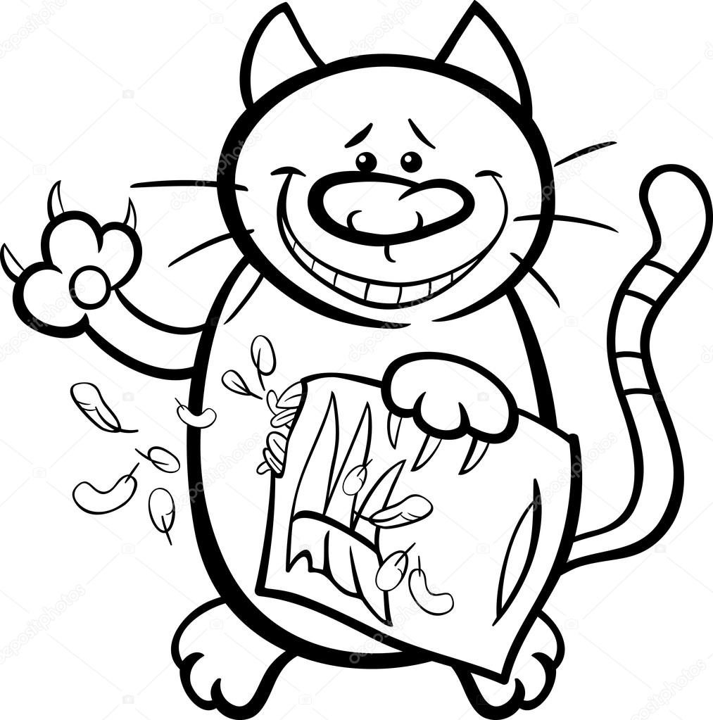 Chat avec oreiller Coloriage — Image vectorielle izakowski © Chat avec oreiller Coloriage – Illustration