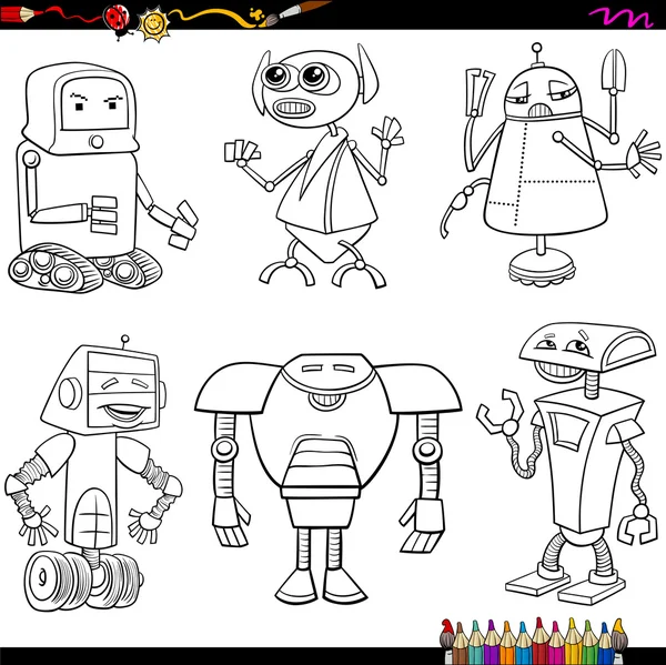 Fantasie robots tekenfilms kleuren pagina Rechtenvrije Stockvectors