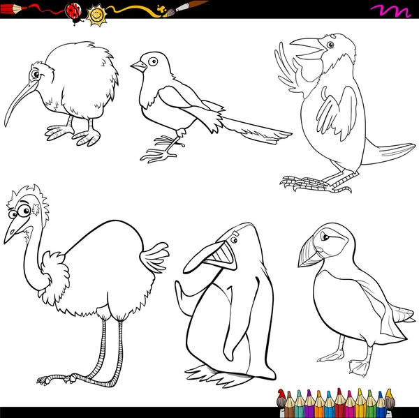 Oiseaux dessin animé coloriage — Image vectorielle