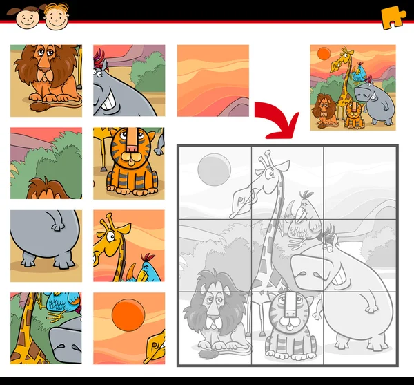 Cartoon safari animals jigsaw game — Stock Vector