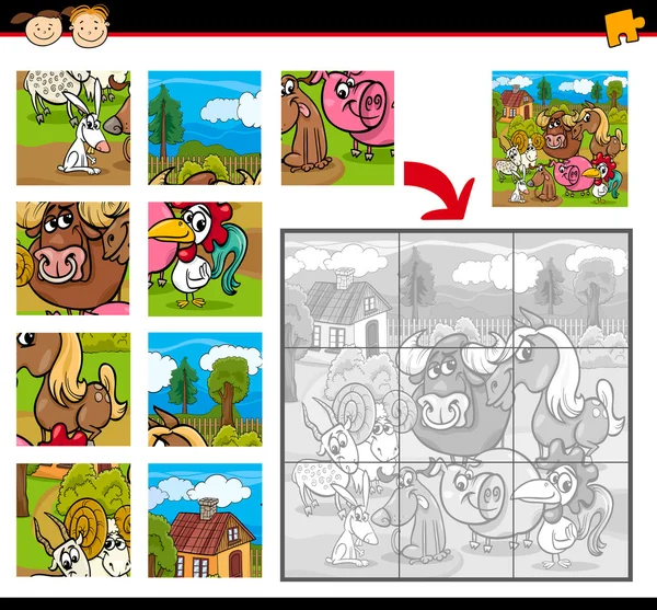 Animales de granja rompecabezas juego — Vector de stock