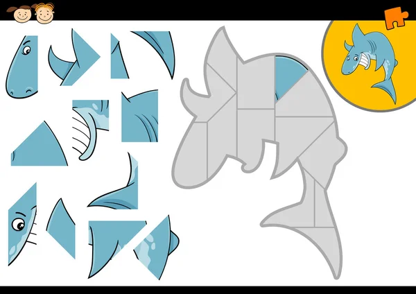 漫画サメのジグソー パズル ゲーム — ストックベクタ