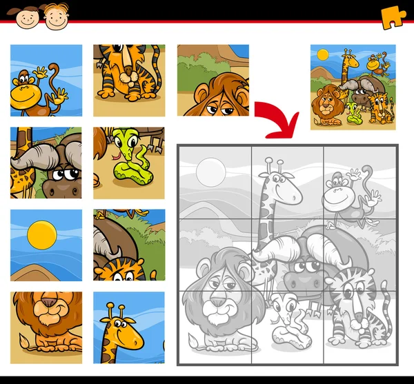 Safari animals jigsaw puzzle game — Stock Vector