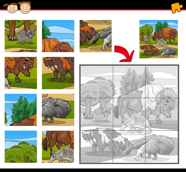 Wild animals jigsaw puzzle game — 图库矢量图片