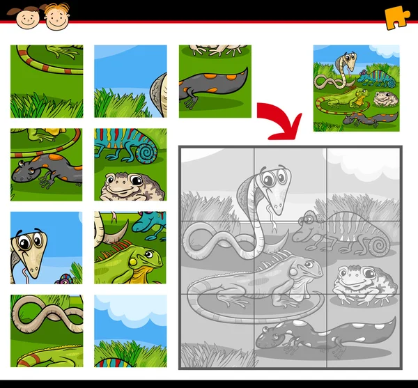 Reptiles education jigsaw puzzle game — Stockový vektor