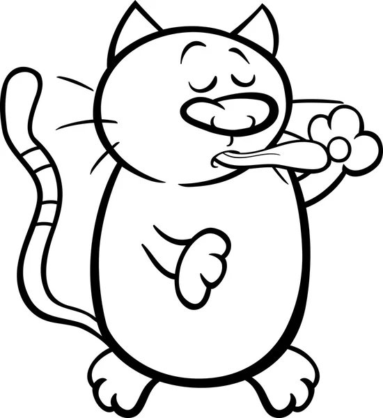 Cat cleaning itself coloring page — Stok Vektör