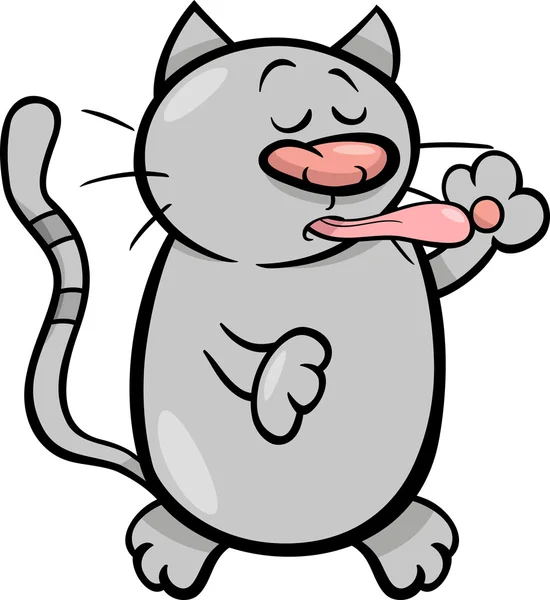 Cat cleaning itself cartoon — ストックベクタ