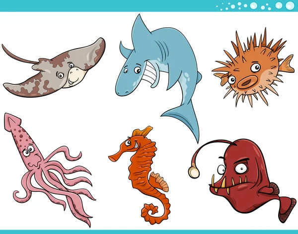 海ライフ動物漫画セット — ストックベクタ