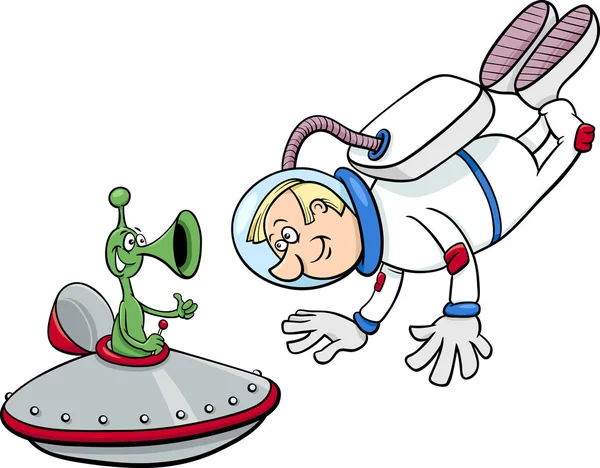 Astronauta con dibujos animados alienígenas — Vector de stock