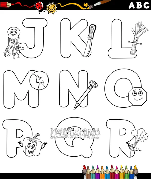 Cartoon alphabet for coloring book — Stock Vector