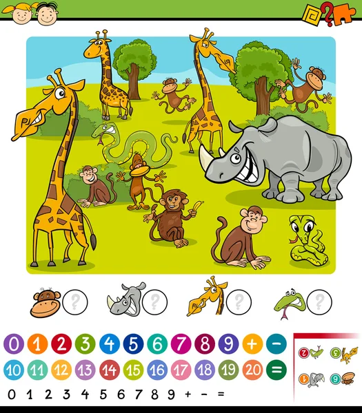 Cálculo de dibujos animados animales juego — Vector de stock