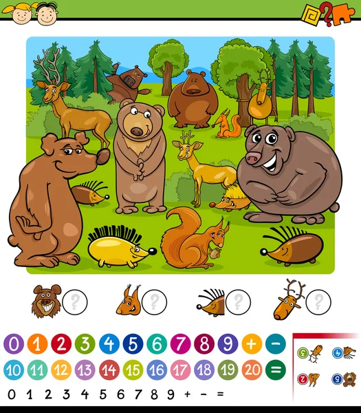 Contar dibujos animados animales juego — Archivo Imágenes Vectoriales