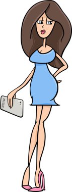 tablet karikatür ile güzel kız