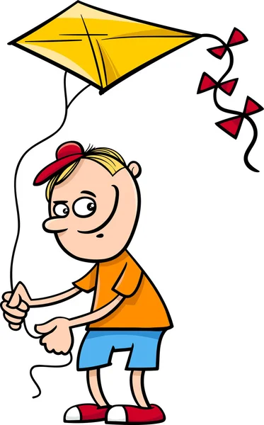 Pojke med kite cartoon illustration — Stock vektor