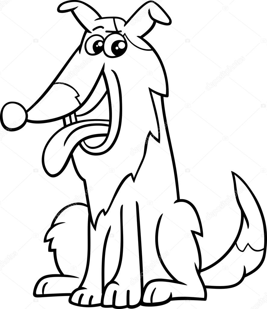 Bianco e nero del fumetto del cane di pecora divertente personaggio animale per libro da colorare — Vettoriali di izakowski