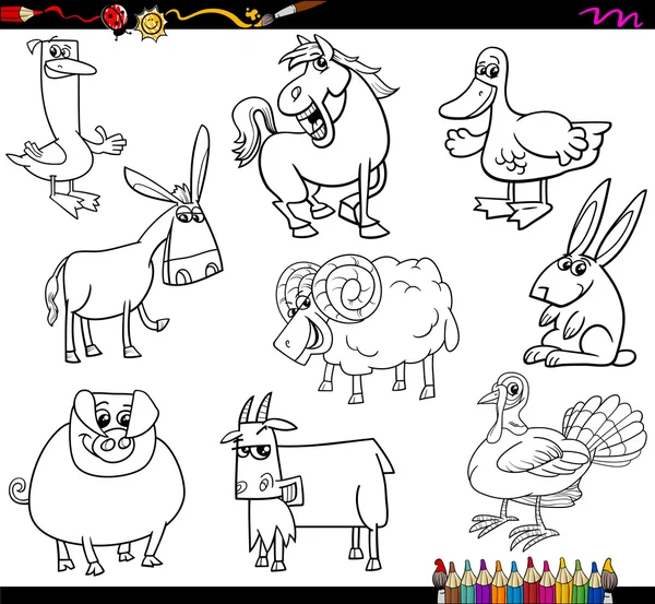 Animales de granja para colorear libro — Vector de stock