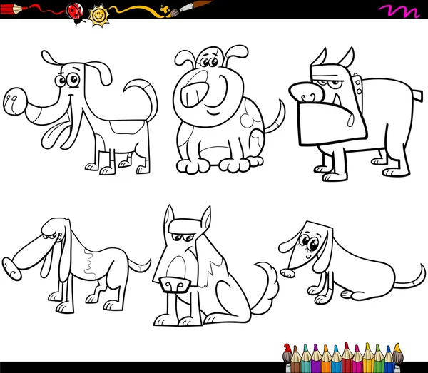 Cães definir desenhos animados página para colorir — Vetor de Stock