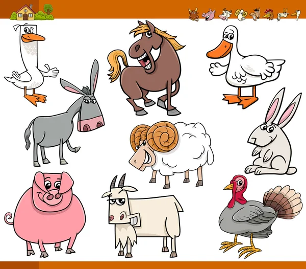 Çiftlik hayvanları karikatür çizimi ayarla — Stok Vektör