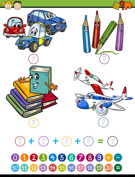 Tugas matematika kartun untuk anak-anak - Stok Vektor