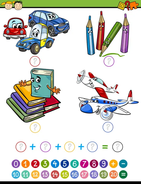 Tarea de matemáticas de dibujos animados para niños — Vector de stock