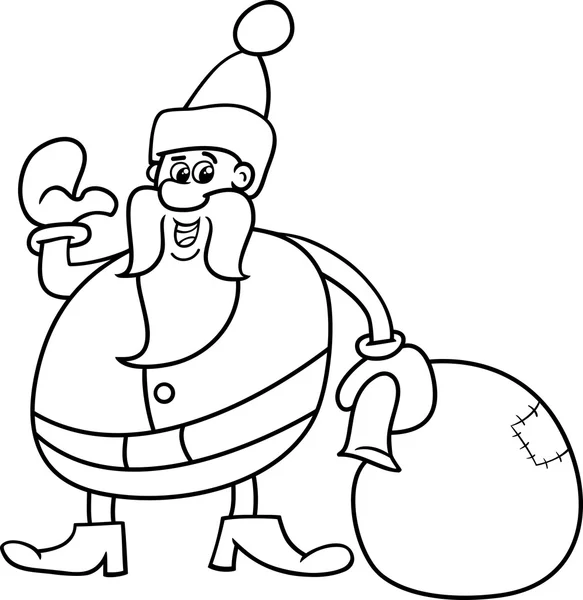 Santa con saco para colorear página — Vector de stock