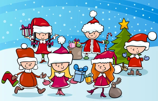 Bambini dei cartoni animati a Natale — Vettoriale Stock