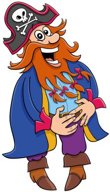 Komik korsan kaptanı çizgi film çizimi gülen komik karakter