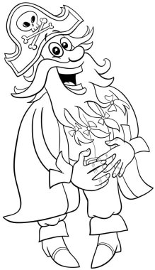 Komik korsan kaptanının çizgi film çizimi. Gülme sayfası.