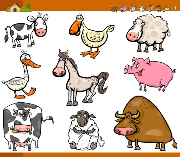 Set kartun hewan ternak - Stok Vektor