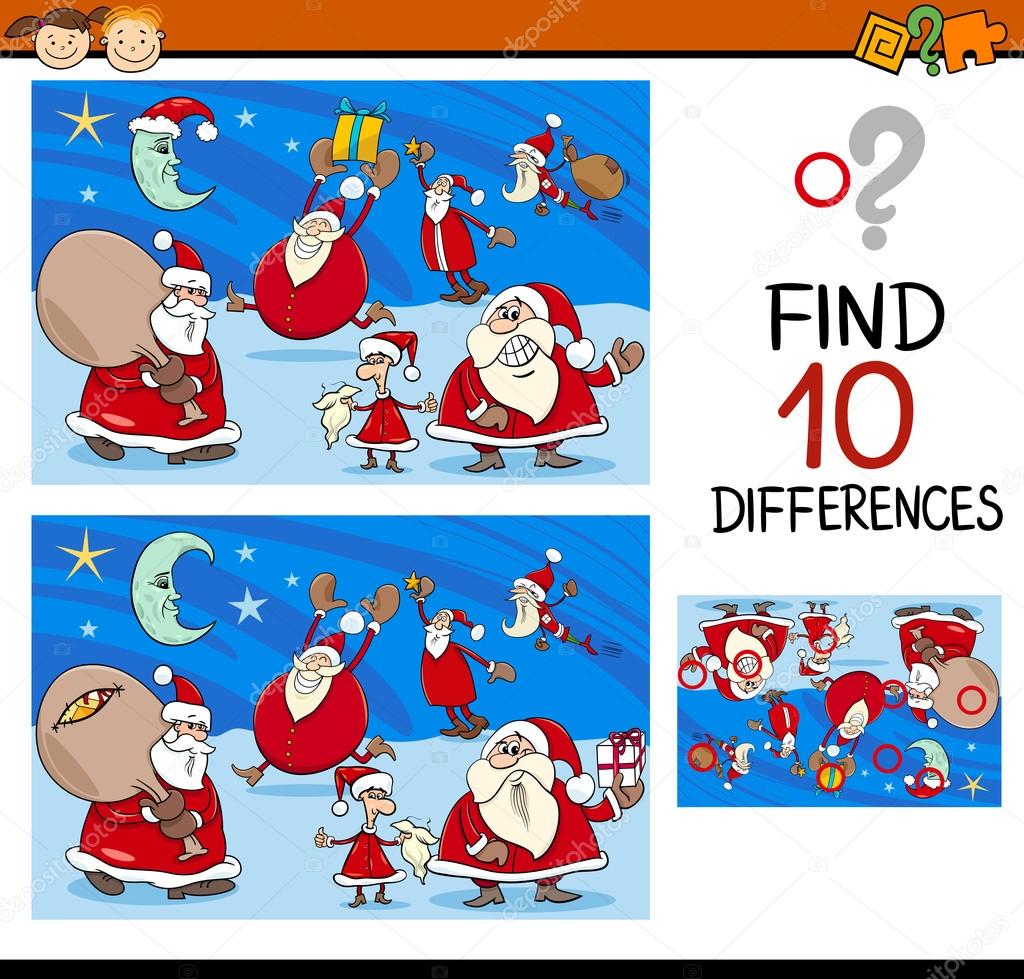 Tarea de navidad encontrar diferencias imágenes de stock de arte vectorial  | Depositphotos