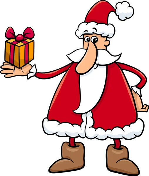 Santa με δώρο κινουμένων σχεδίων — Διανυσματικό Αρχείο