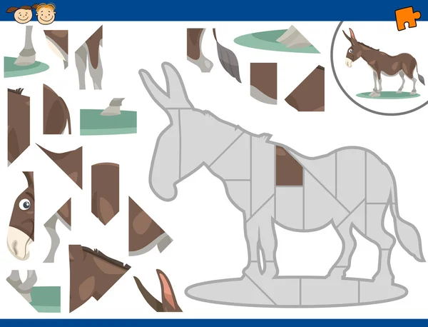 Dibujos animados burro rompecabezas tarea — Vector de stock