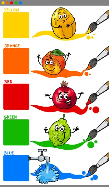 Βασικά χρώματα με φρούτα κινουμένων σχεδίων — Διανυσματικό Αρχείο
