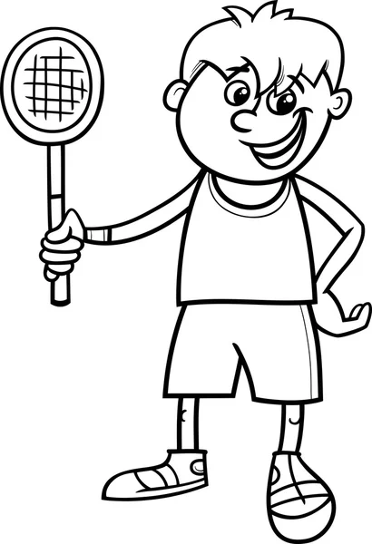 페이지를 색칠 하는 테니스 라켓을 가진 소년 — 스톡 벡터