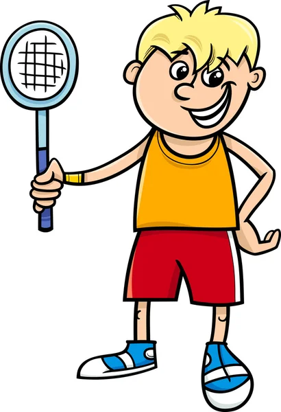 Niño con raqueta de tenis de dibujos animados — Vector de stock