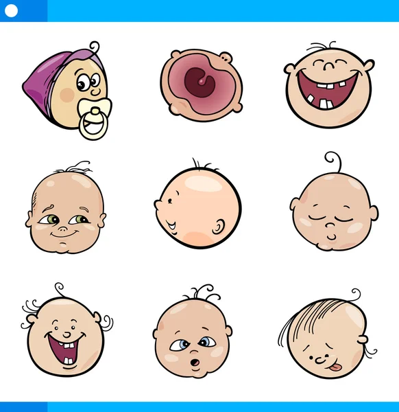Dibujos animados bebés caras conjunto — Archivo Imágenes Vectoriales